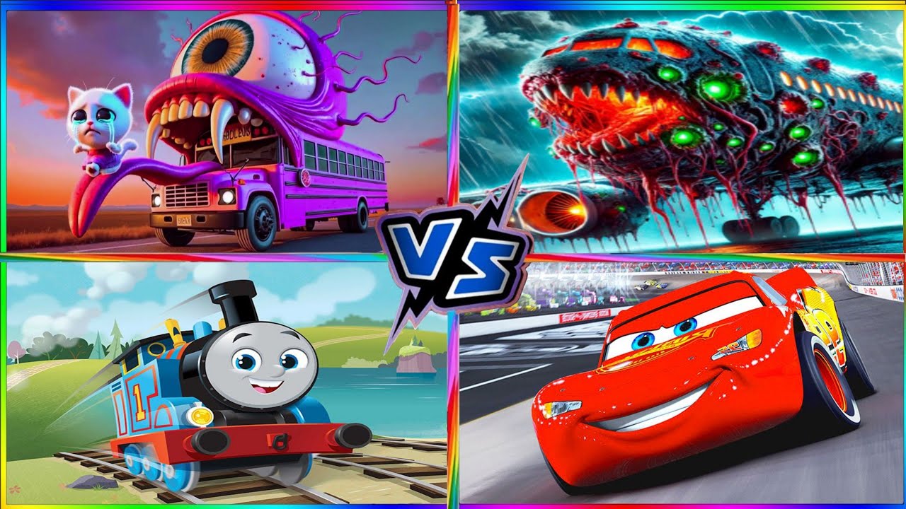 SCHOL BUS MONSTER & INFEKTED SKY & THOMAS TRAIN & LIGHTNING MC QUEEN teles hop exe 5