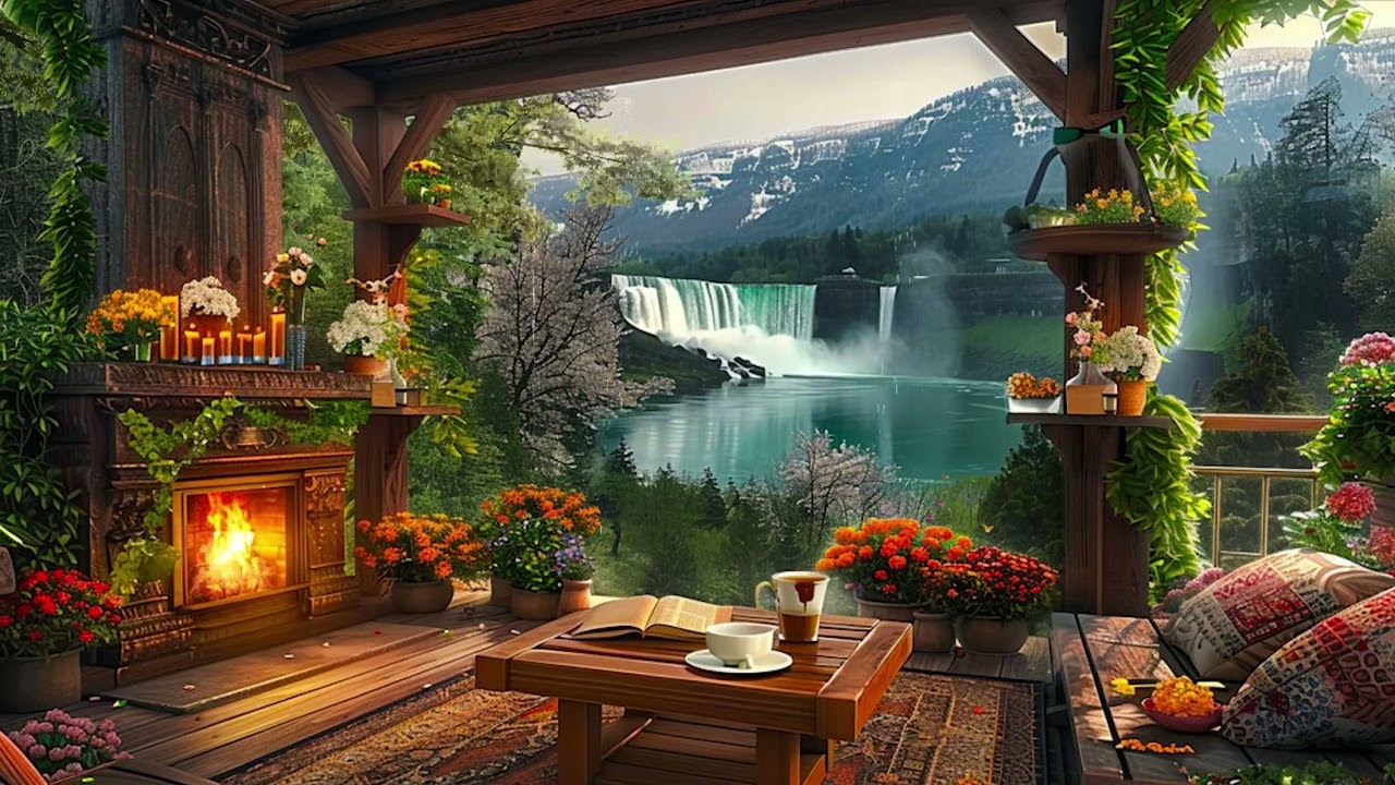 Soothing Rain at Forest Balcony Coffee House Ambience ☕Soft Jazz Music Background to Work, Study