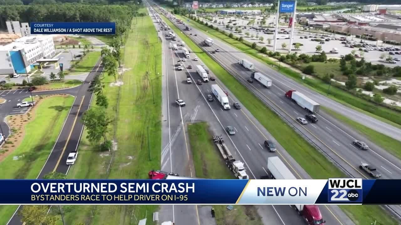 Overturned tractor trailer leads to massive backup on I-95 in Pooler ...