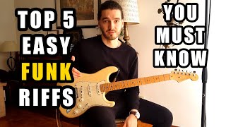 TOP 5 easy FUNK GUITAR riffs you MUST KNOW with TABS