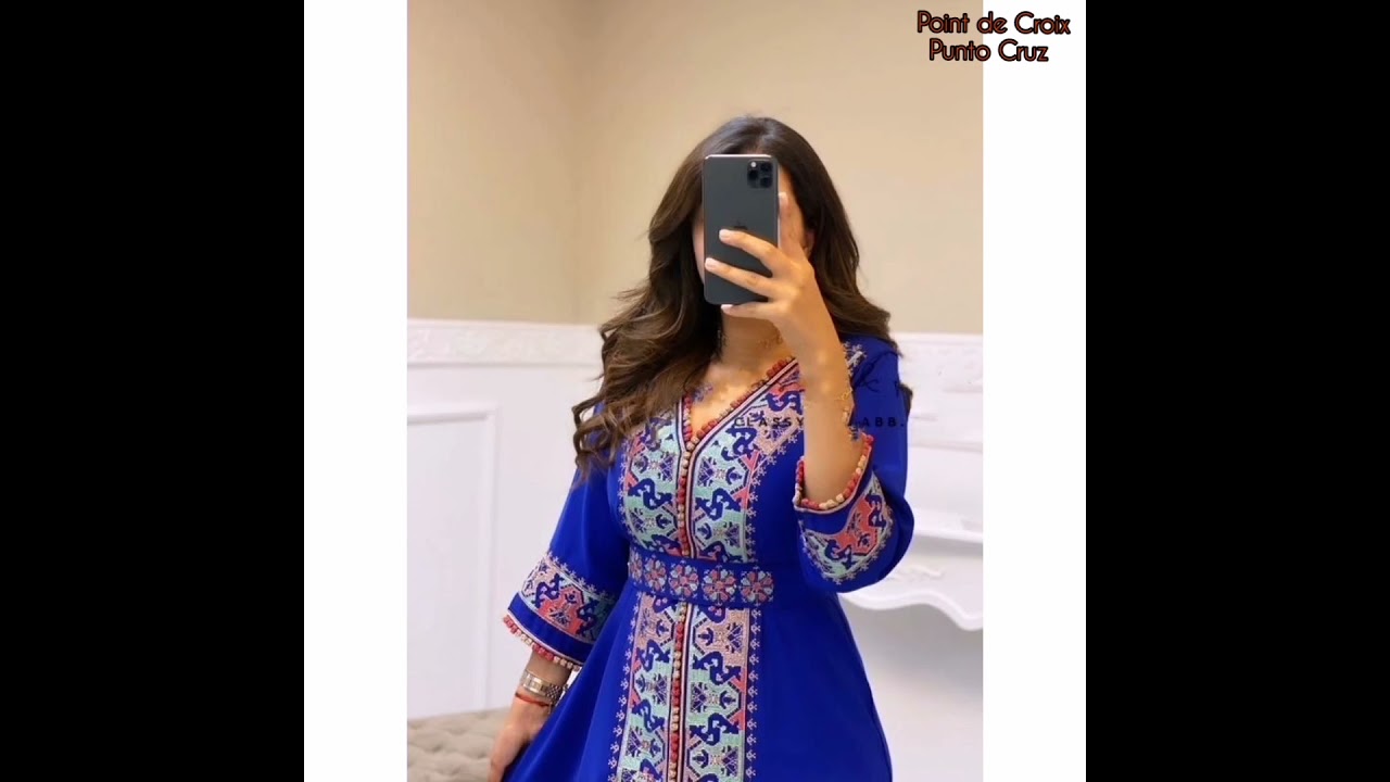 القفطان المغربي بالبوانتي كروا روعة زوين بزاف|Point de croix|🎉
