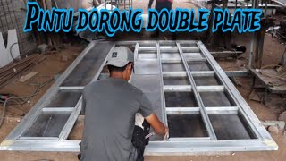 Super rapih ! Bikin Pintu dorong double plat dengan variasi plat cutting