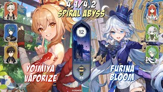 C0 Yoimiya Vaporize & C0 Furina Bloom | 4.1/4.2 Spiral Abyss | Floor 12 9 Star | Genshin