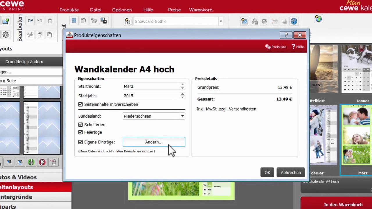 Mein Cewe Kalender Startmonat Festlegen Und Personliche Eintrage Vornehem Version 6 Youtube