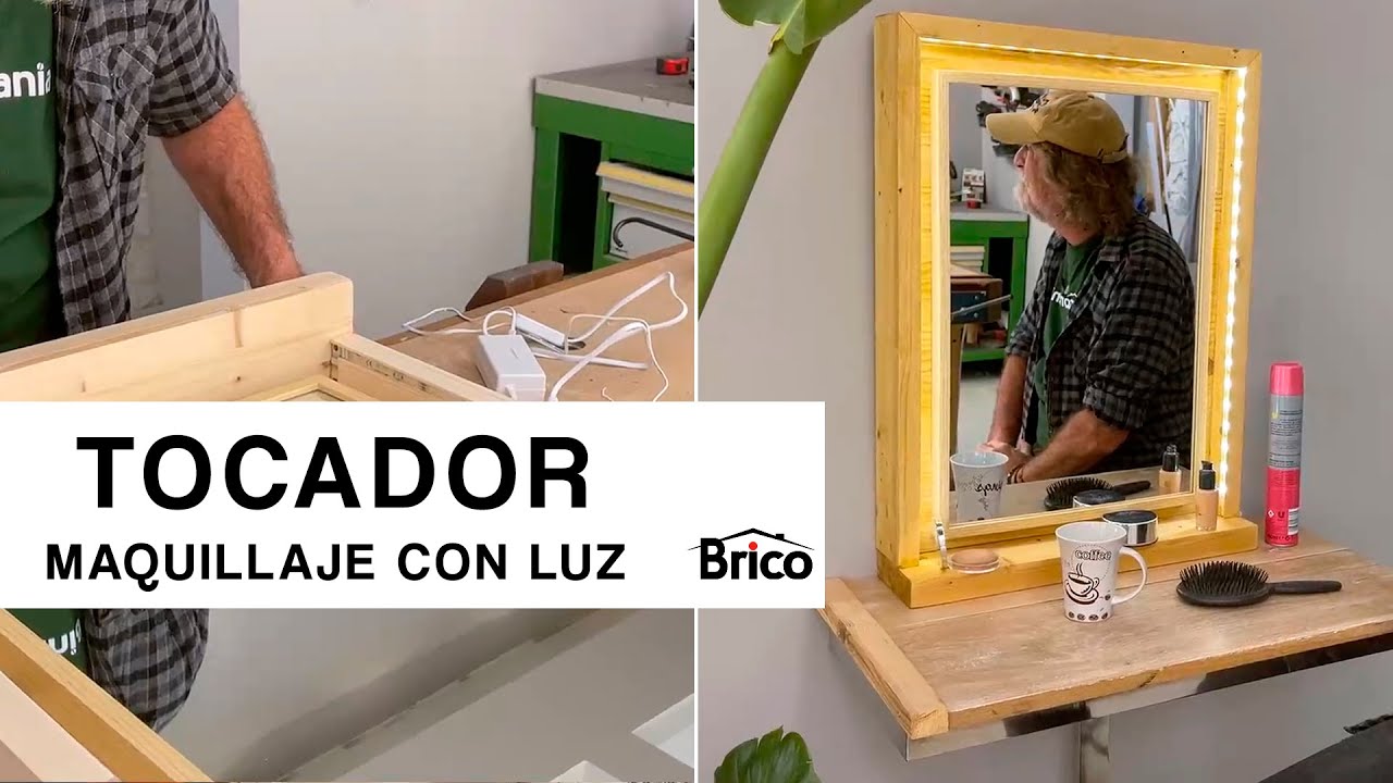 Mueble y espejo para maquillaje con luz y banco. Espejos luz