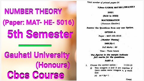 Number Theory Question Paper 2021 l Bsc 5th Semester (MAT-HE-5016) l Cbcs Course l Honours Elective