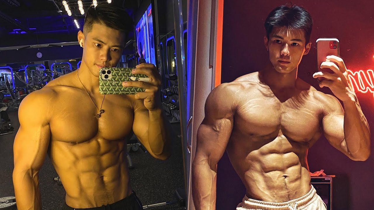 Handsome muscular male model from Chongqing, China, with perfect abdominal and chest muscles