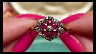 Antique Ruby Diamond Cluster Ring (0.43ct) - 9ct Gold & Platinum #9180