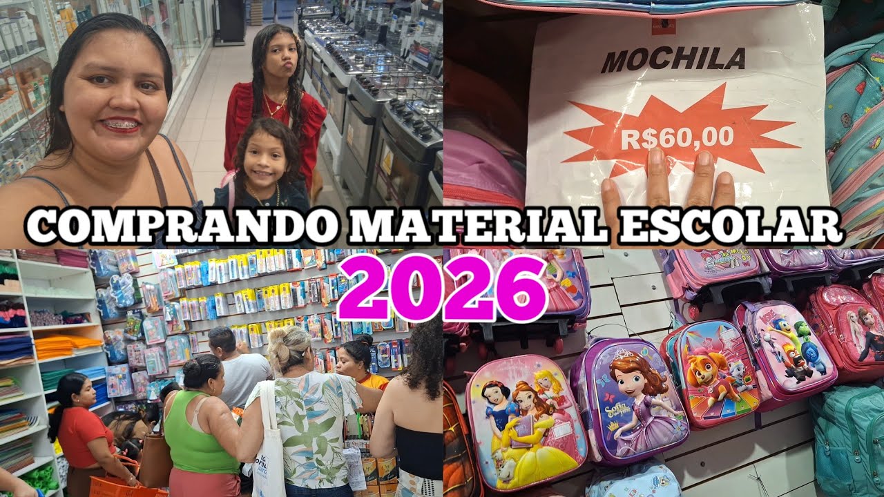 COMPRANDO MATERIAL ESCOLAR 2026 PARA 3 CRIANÇAS  #materialescolar #crianças 