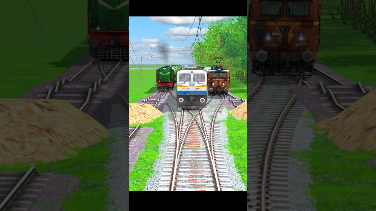 THREE TRAINS CROSSING ON BROKEN RAILROAD TRACKS 😱 