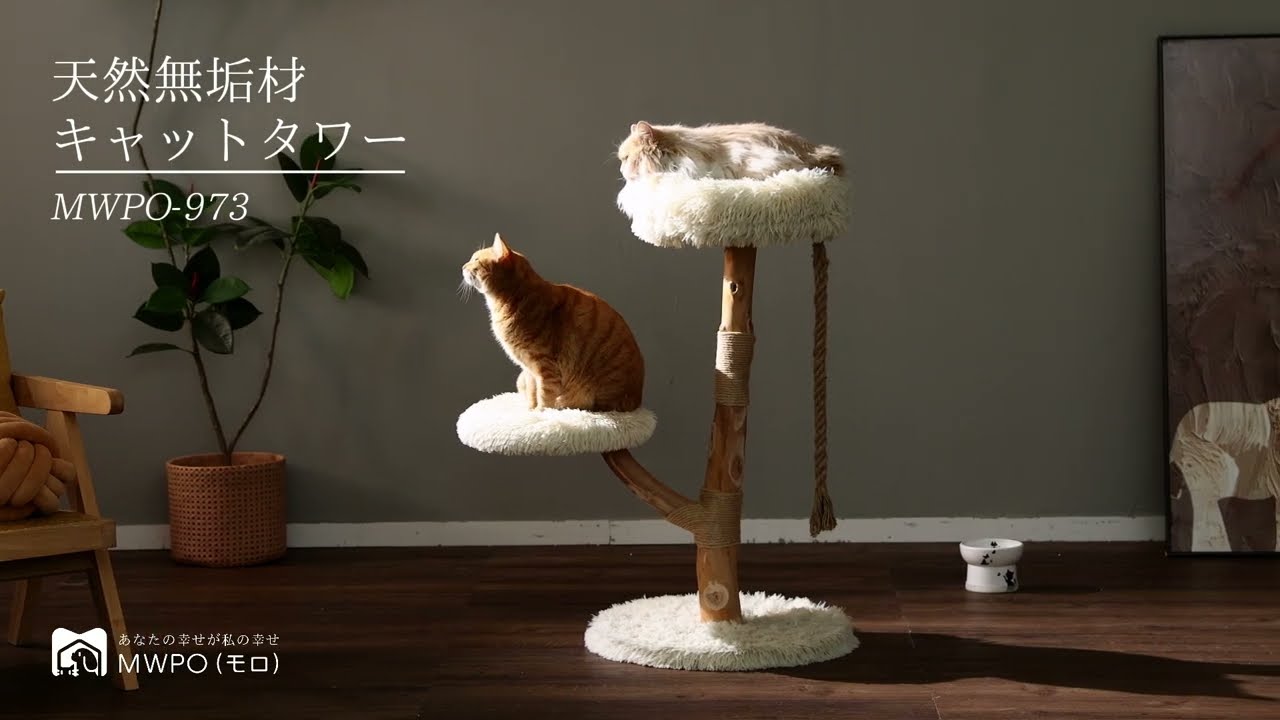 新作登場│梨の木 天然無垢材キャットタワー MWPO-973 - YouTube