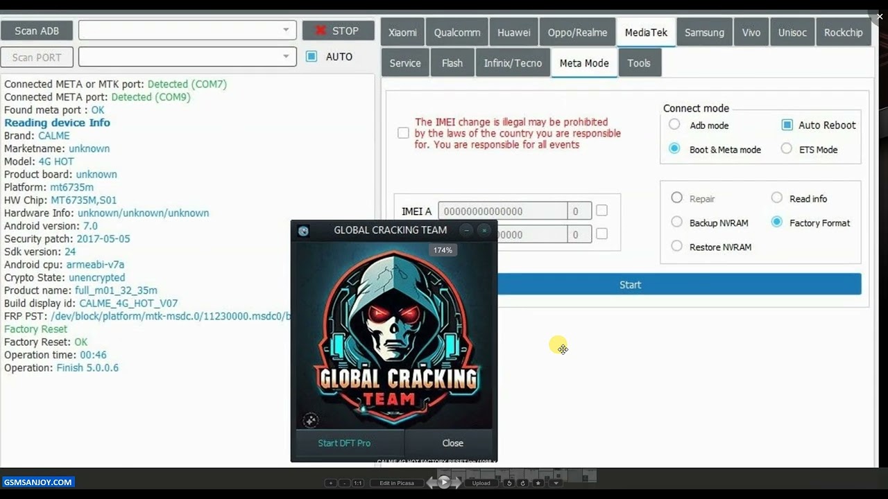 CALME 4G HoT Meta Mode Factory Reset Using DFT PRO 