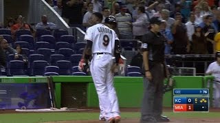 KC@MIA: Yelich plates a pair with line drive to right