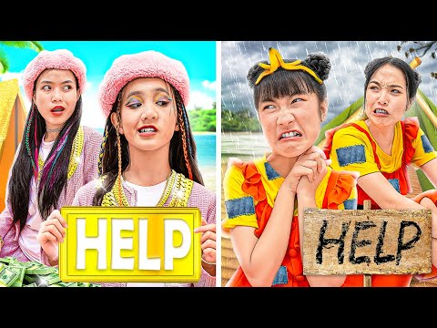 Rich Vs Poor Family! 24 Hour Survival Challenge on a Deserted Island | Baby Doll And Mike