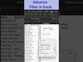 Advance filter in Excel #excel #exceltraining #exceltutorial #exceltraining #shorts #shortsfeed