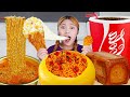 Mukbang giant size cheese fried chicken and fire noodles by hiu 