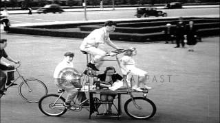 Unique bicycles designed by Charles Steinhauf on show in Chicago, Illinois. HD Stock Footage