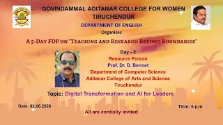 Faculty Development Programme - Day - 2 - Resource Person: Prof. Dr. D. Bennet #fdp#gacw#june2#