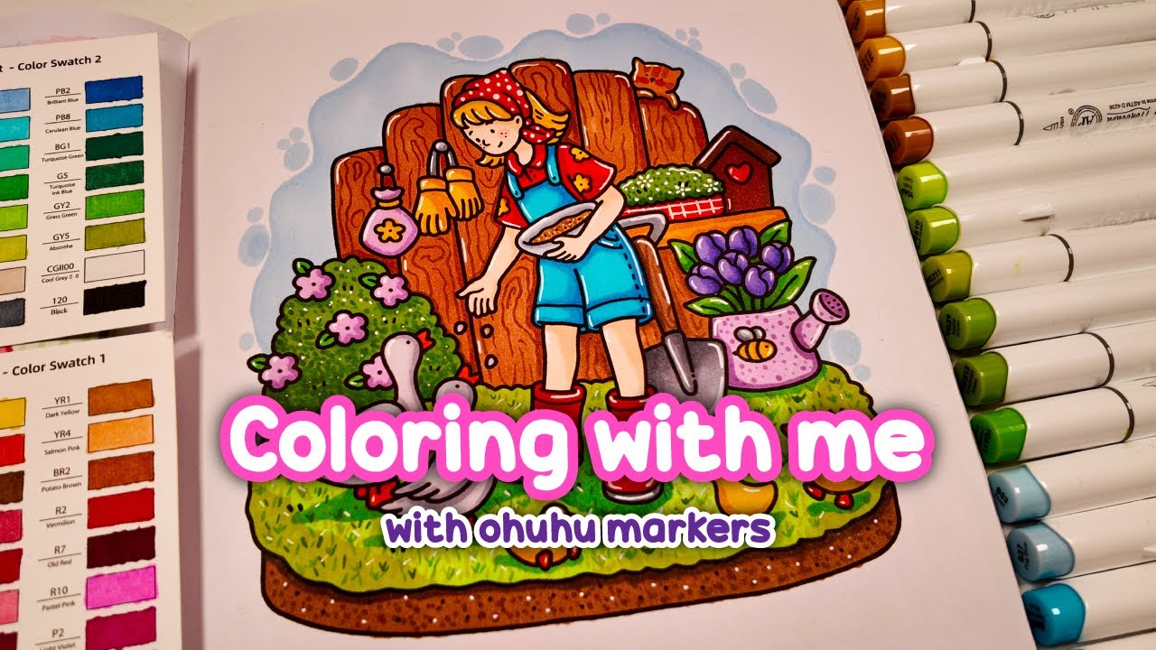 Coloring With Me 🌿 | Cozy Garden Scene with Ohuhu Markers