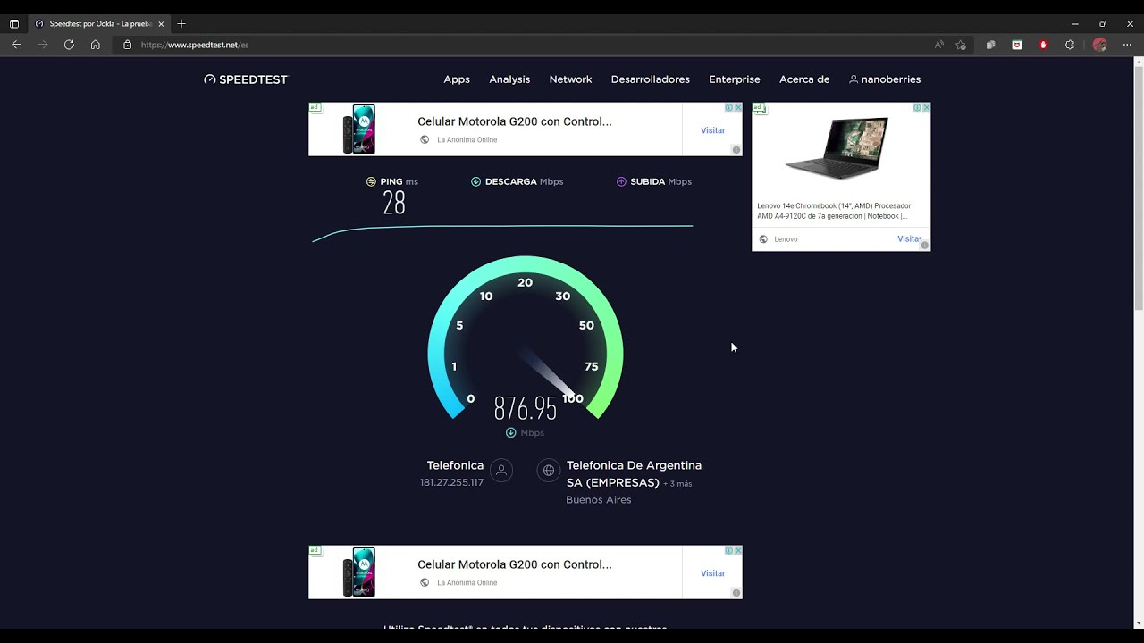 Speed Test Movistar Fibra 1GB Simetrico Junio 2022 YouTube
