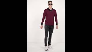 Solid Men Shawl Neck Maroon T-Shirt