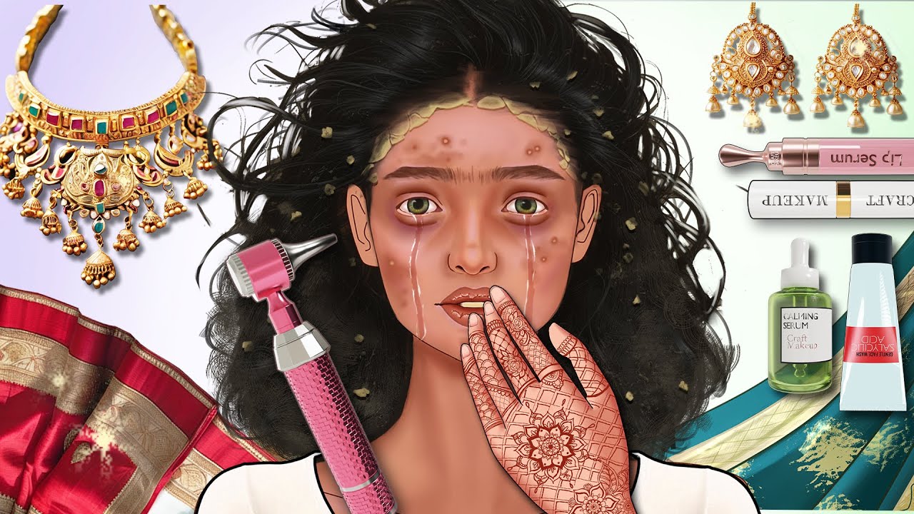 Traditional INDIAN Bride Makeup Animation // HOMELESS woman BRIDAL Makeover // Ear Cleaning ASMR