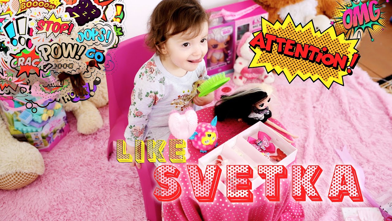 SVETKA unpacks Tangle Teezer and green Janeke brush & doing her hair & eats candies with LOL Big BB