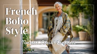 French boho chic 🌸 senior women’s fashion that merges free spirit with sophistication