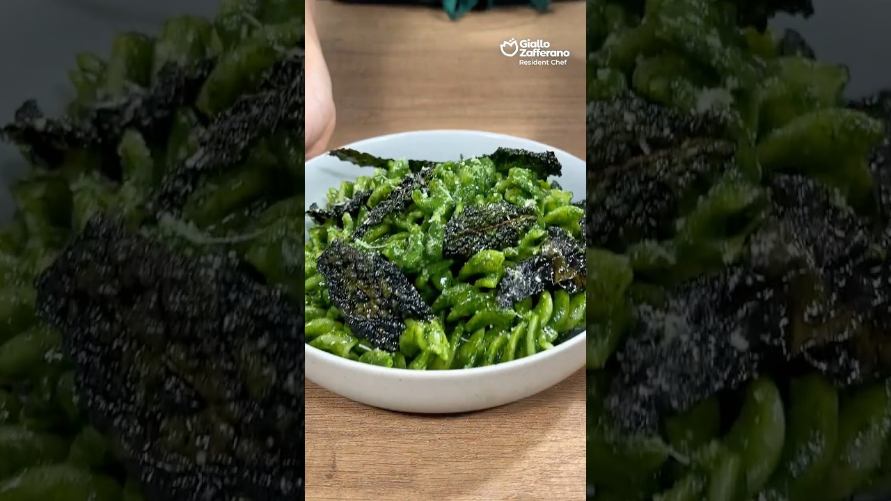 Fusilloni with Black Kale Cream and Chips