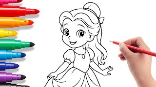 Coloring Baby Belle from Beauty and the Beast | Disney Princess Coloring Pages 🌹👸