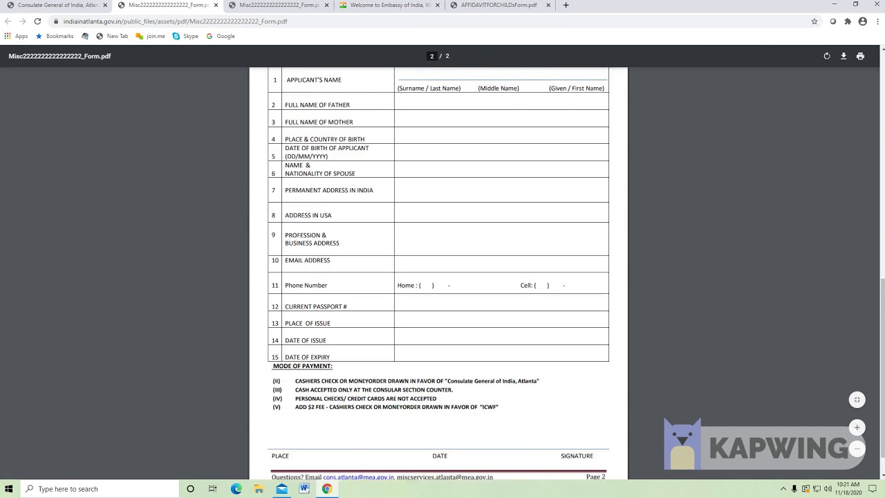 Process to obtain Affidavit from Consulate for Child's passport to be issued in India