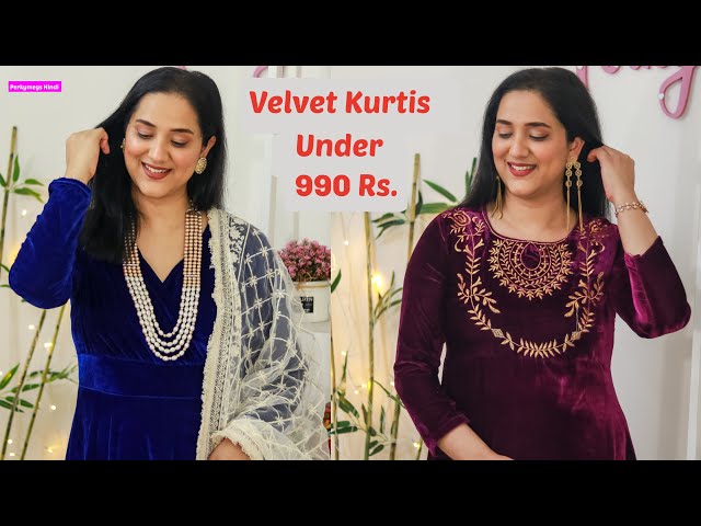 Velvet Kurta set with A line design with brocade plazzo(Color:Black)