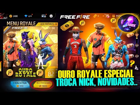 CORRE!! PEGUE TROCA NICK DATA!, NOVO OURO ROYALE ESPECIAL, EMOTE BANDEIRÃO, COELHÃO 2EM1, FREE FIRE