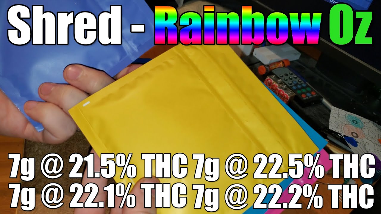 Shred - Rainbow Oz - Unboxing Review - 7g x 4 @ 21% - 22.5% (210mg - 225mg) THC (+Extreme Closeups)