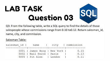 Lab Task Question 3 Write a SQL query to find the details salespeople whose commissions