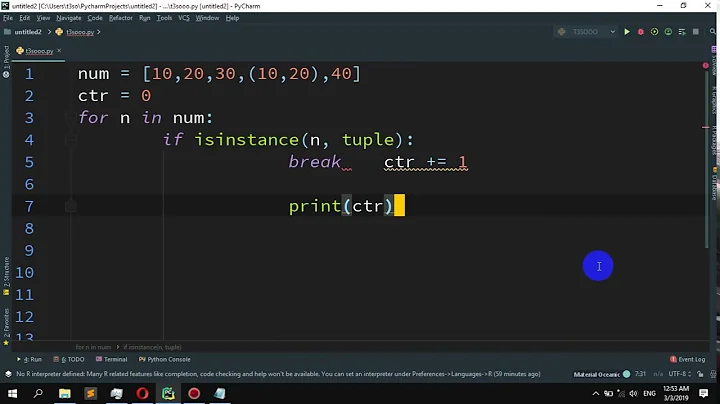 How to count the elements in a list until an element is a tuple in Python