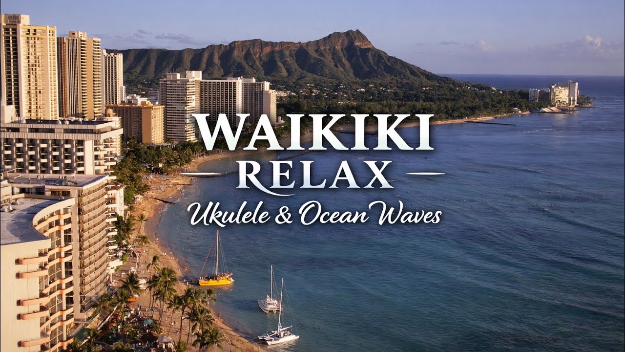 🌺 Hawaiian Ukulele & Ocean Waves 🌊 1 Hour Relaxing Beach Music for Sleepハワイアン＆波音｜1時間リラックスBGM