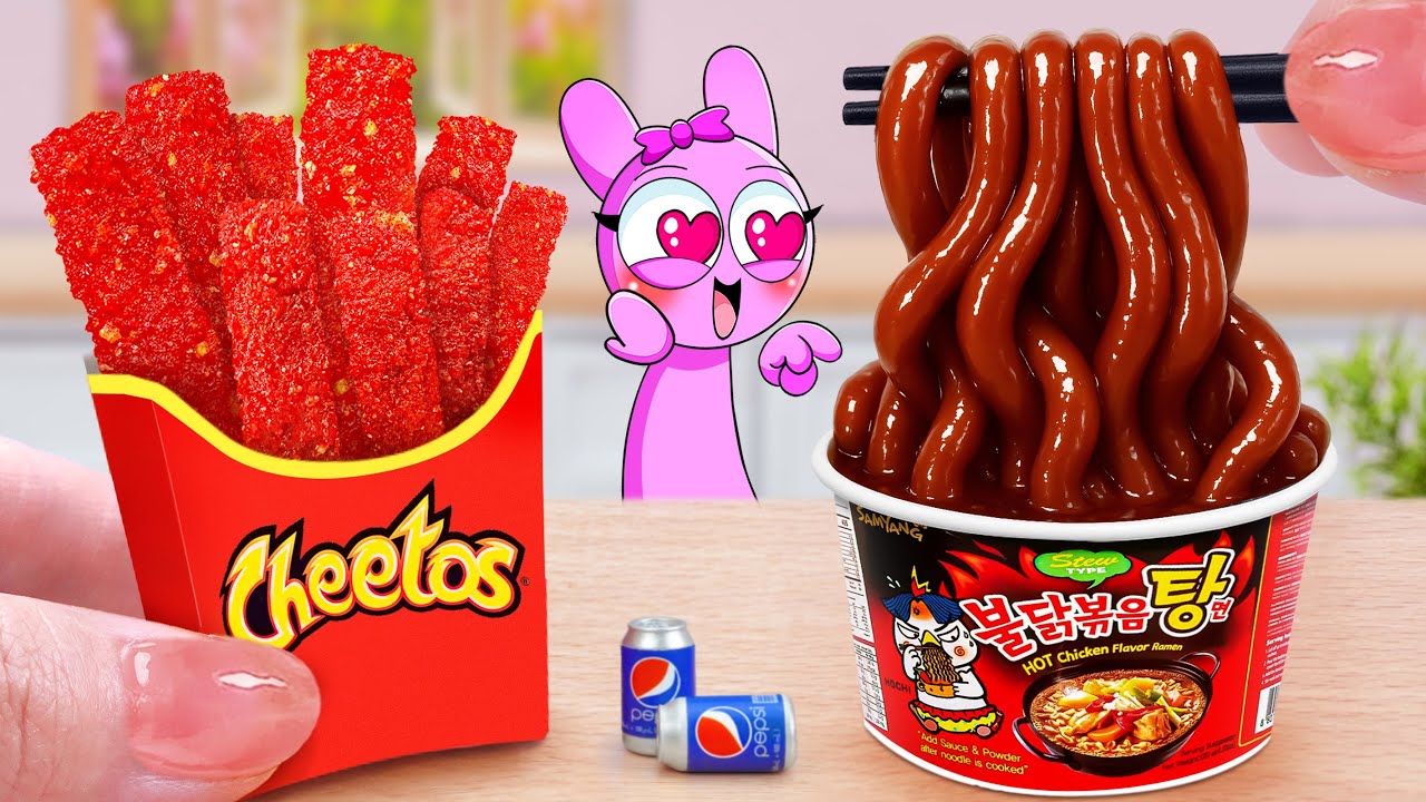Korean Food Recipes 🍜 How To Make Miniature Black Bean Noodles and Fries Cheetos 🍟 Mina Mini Kitchen