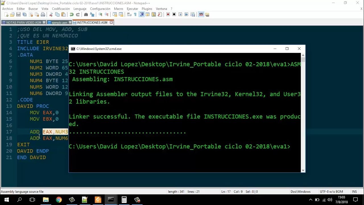 3 Assembler Instrucciones mov, add, sub YouTube