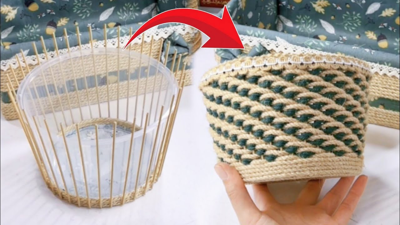 Very Useful Tips! Reused Plastic Cup, Hand-Woven Hemp Rope Making Flower Storage Basket 