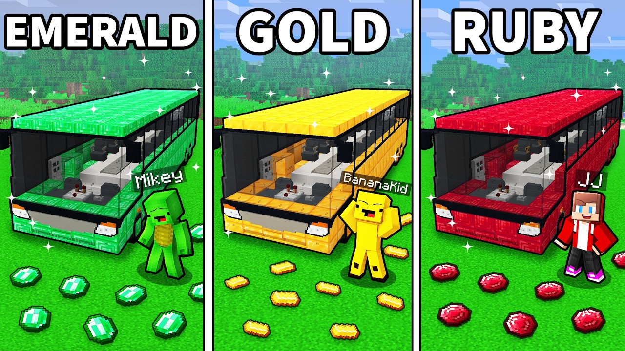 JJ and Mikey: TREASURE BUS BATTLE in Minecraft - Maizen