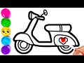 How to draw scooter vespa | Как нарисовать самокат | Bolalar uchun skuterlarni vespa qanday chizish