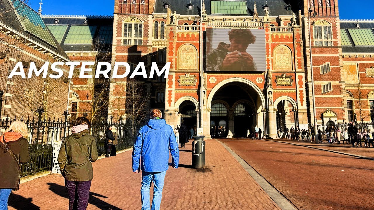 Amsterdam Sunny Walking Tour from Rijksmuseum to Amstel, POV Walk in 4K