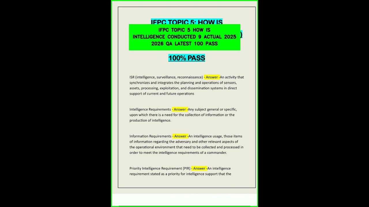 IFPC TOPIC 5 HOW IS INTELLIGENCE CONDUCTED 9 ACTUAL 2025 2026 QA LATEST 100 PASS video