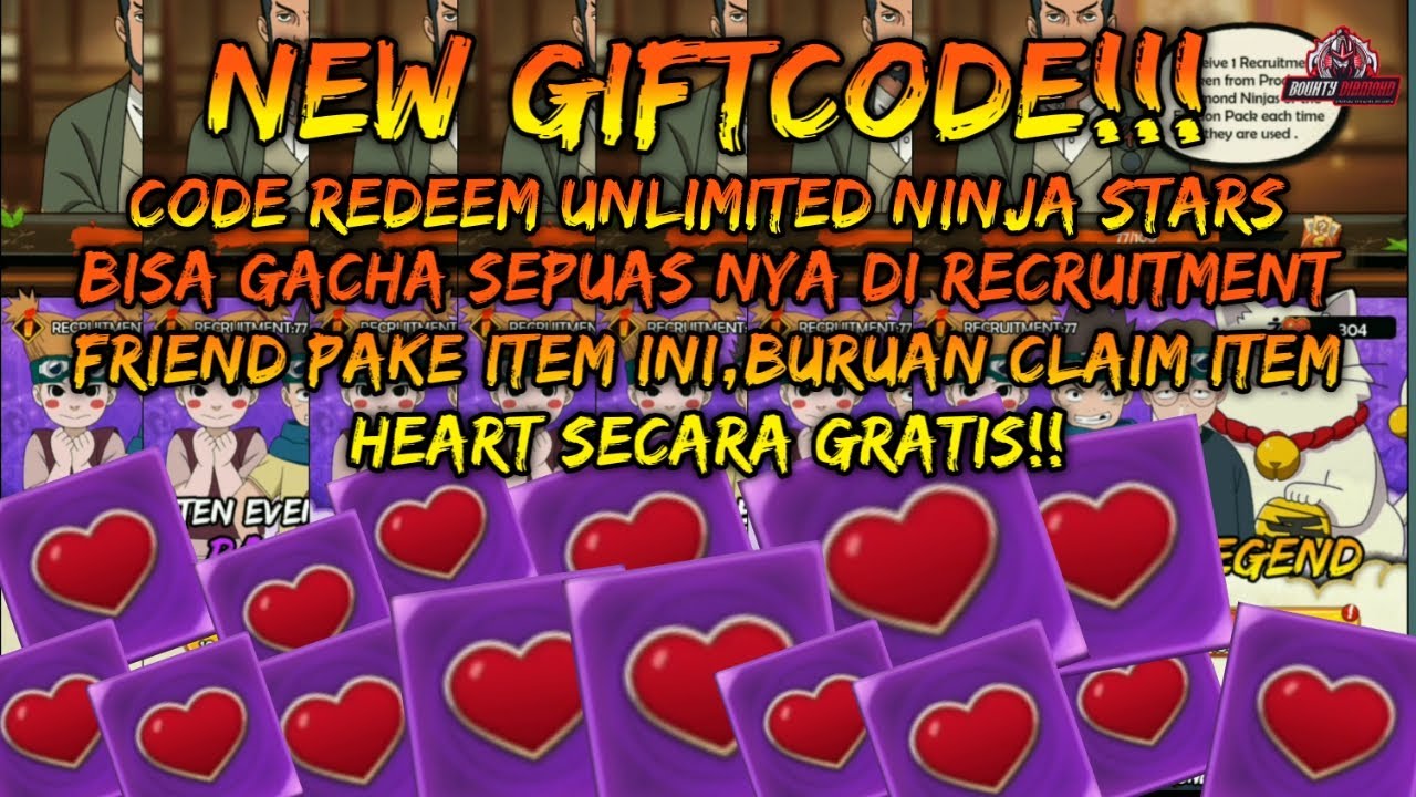 NEW GIFTCODE, AMAZING GIFTCODE YOU CAN GET HEART ITEMS | GIFTCODE UNLIMITED NINJA STARS, NINJA GLORY