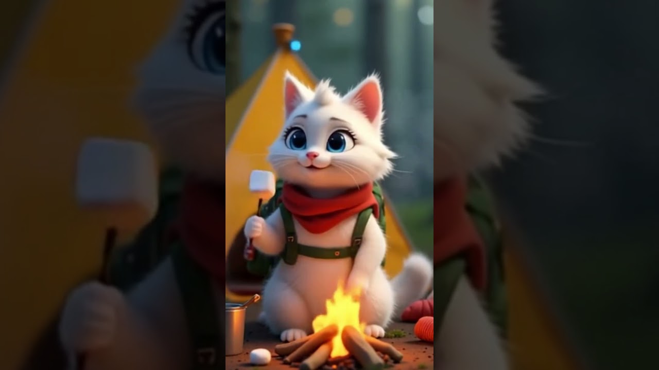 Starry Night Camping with a Cute White Cat ✨ 