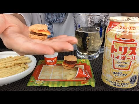 ASMR  MAKE MINIATURE HAMBURGER♪ ハイボール呑んでハンバーガーを作って食べる♪ 햄버거 하이볼