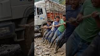 Insane Mountain Rescue: People Pull Heavy Truck Up Cliff 😱⛰️ #truck #shorts #viral