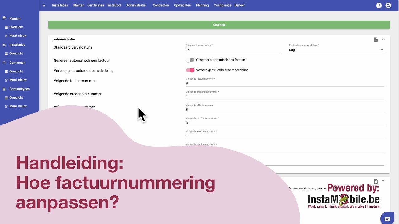 InstaMobile: Hoe factuurnummering aanpassen?