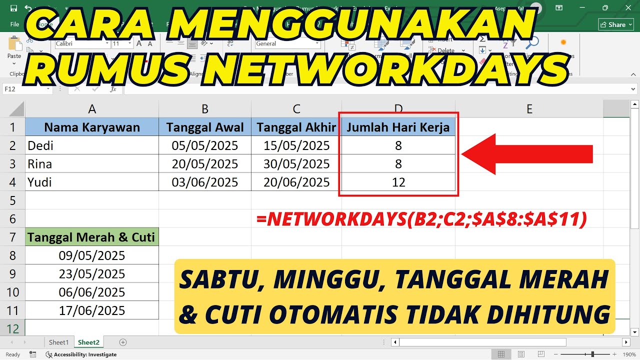 Cara Menggunakan Rumus Networkdays Excel untuk Menghitung Jumlah ...